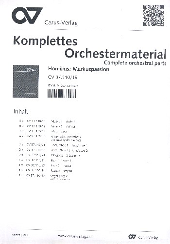 Markuspassion  für Soli, gem Chor und Orchester  Stimmensatz (Streicher 5-5-4-4)