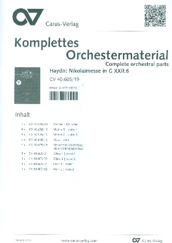 Missa Sancti Nicolai G-Dur Hob.XXII:6&nbsp;&nbsp;für Soli, gem Chor und Orchester&nbsp;&nbsp;Stimmensatz (Streicher 6-5-4-4)