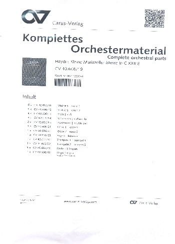 Missa cellensis C-Dur Hob.XXII:8&nbsp;&nbsp;für Soli, gem Chor und Orchester&nbsp;&nbsp;Stimmensatz (Streicher 6-5-4-3-2)