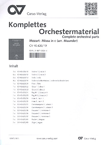Messe c-Moll KV427&nbsp;&nbsp;für Soli, gem Chor und Orchester&nbsp;&nbsp;Stimmensatz (7-6-5-4)