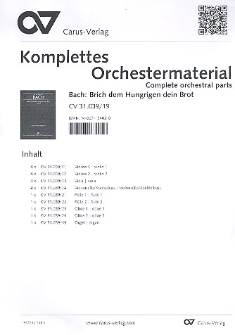 Brich dem Hungrigen dein Brot&nbsp;&nbsp;Kantate Nr.39 BWV39&nbsp;&nbsp;Stimmensatz (Streicher 4-4-3-4)