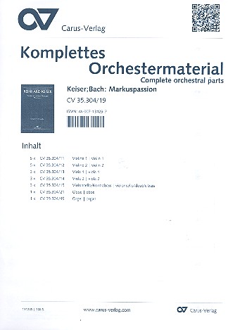 Markuspassion für Soli, gem Chor&nbsp;&nbsp;und Orchester&nbsp;&nbsp;Stimmensatz (Streicher 5-5-3-3-3)