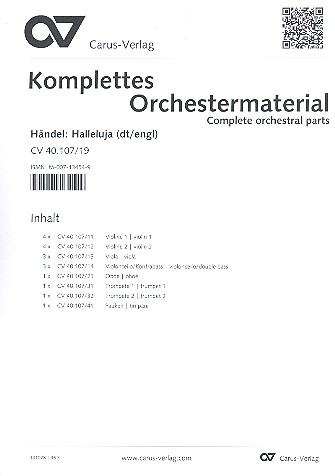 Halleluja aus Der Messias HWV56 (Version 1)&nbsp;&nbsp;für gem Chor und Orchester&nbsp;&nbsp;Stimensatz (Streicher 4-4-3-3)