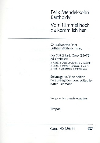 Vom Himmel hoch&nbsp;&nbsp;für Soli (S Bar), gem Chor (SSATB) und Orchester&nbsp;&nbsp;Stimmensatz (Harmonie und Streicher)
