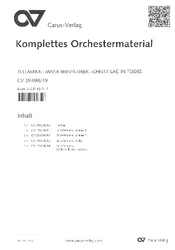 Missa brevis über Christ lag in Todesbanden&nbsp;&nbsp;für gem Chor und Streicher&nbsp;&nbsp;Partitur und Instrumentalstimmen (3-3-2-3)