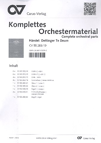 Dettinger Te Deum HWV283&nbsp;&nbsp;für Soli, gem Chor und Orchester&nbsp;&nbsp;Stimmensatz (Streicher 6-6-4-4)