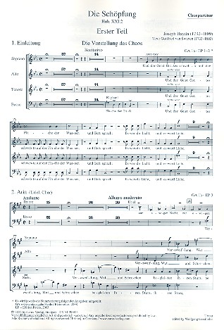 Die Schöpfung Hob.XXI:2   für Soli und Orchester  Chorpartitur (dt)
