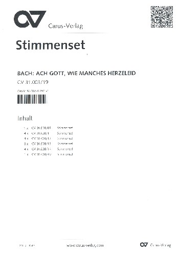 Ach Gott wie manches Herzeleid&nbsp;&nbsp;Kantate Nr.3 BWV3&nbsp;&nbsp;Stimmensatz (Streicher 4-4-3-4)