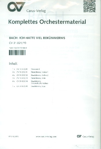 Ich hatte viel Bekümmernis (1. Fassung)&nbsp;&nbsp;Kantate Nr.21 BWV21&nbsp;&nbsp;Stimmensatz (Streicher 4-4-3-4)