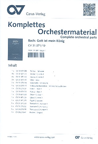 Gott ist mein König&nbsp;&nbsp;Kantate Nr.71 BWV71&nbsp;&nbsp;Stimmensatz (Streicher 4-4-3-3-1)