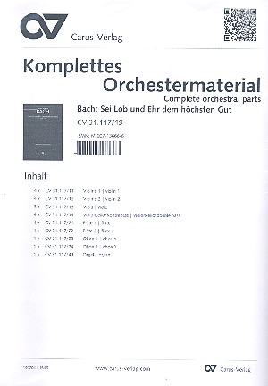 Sei Lob und Ehr dem höchsten Gut&nbsp;&nbsp;Kantate Nr.117 BWV117&nbsp;&nbsp;Stimmensatz (Streicher 4-4-3-4)