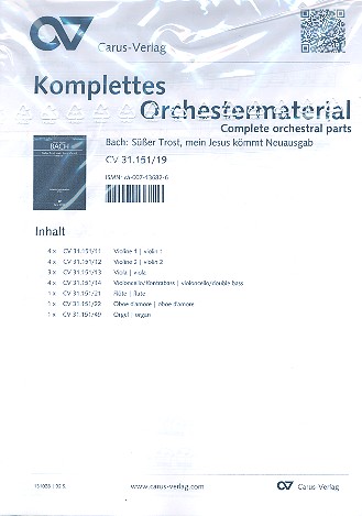 Süsser Trost, mein Jesus kömmt&nbsp;&nbsp;Kantate Nr.151 BWV151&nbsp;&nbsp;Stimmensatz (Streicher 4-4-3-4)