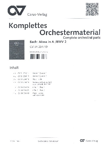 Messe A-Dur BWV234&nbsp;&nbsp;für Soli, gem Chor und Orchester&nbsp;&nbsp;Stimmensatz (Streicher 4-4-3-4)