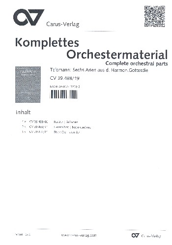 6 Arien aus dem Harmonischen Gottesdienst&nbsp;&nbsp;für Gesang (hoch), Blockflöte und Bc&nbsp;&nbsp;Partitur und Stimmen
