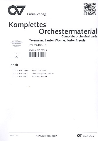 Lauter Wonne lauter Freude TWV1:1040&nbsp;&nbsp;für Sopran, Altblockflöte und Bc&nbsp;&nbsp;Partitur und Instrumentalstimmen