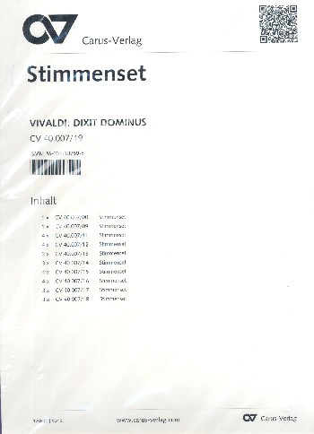 Dixit Dominus RV594&nbsp;&nbsp;für Soli, gem Chor und 2 Orchester&nbsp;&nbsp;Stimmensatz (Streicher  2x 4-4-3-3)