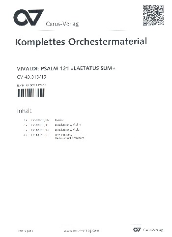 Laetatus sum F-Dur RV607 Psalm 121&nbsp;&nbsp;für Chor, Streicher und Bc&nbsp;&nbsp;Komplettes Orchestermaterial