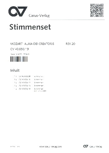 Alma Dei creatoris&nbsp;&nbsp;für Soli, gem Chor, 2 Violinen und Bc (3 Pos ad lib)&nbsp;&nbsp;Stimmensatz (Streicher 1-1-1)