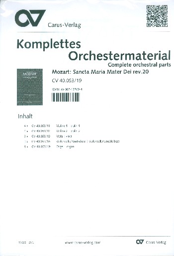 Sancta Maria Mater Dei rev.20&nbsp;&nbsp;für gem Chor, Streicher und Orgel&nbsp;&nbsp;Stimmensatz (Streicher 4-4-3-3)
