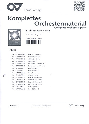 Ave Maria&nbsp;&nbsp;für Frauenchor und Orchester&nbsp;&nbsp;Stimmensatz (Streicher 8-7-6-5-4)