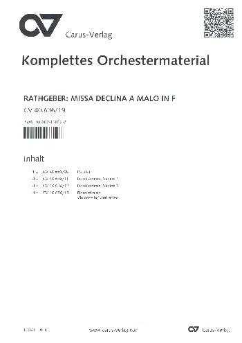 Missa declina a malo in F  für gem Chor, 2 Violinen und Bass  Partitur und Instrumentalstimmen (4-4-4)