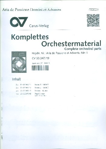 Aria de Passione Domine et Adventu MH1  für Sopran, Streicher und Orgel  Stimmensatz (3-3-3-Orgel)