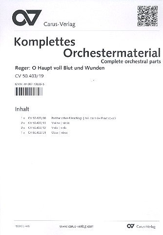 O Haupt voll Blut und Wunden&nbsp;&nbsp;für Alt, Tenor (Sopran), gem Chor, Violine, Viola, Oboe, Orgel&nbsp;&nbsp;Partitur und Orchesterstimmenset