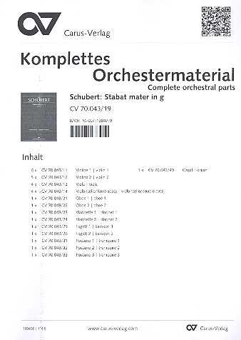 Stabat Mater in g&nbsp;&nbsp;für gem Chor und Orchester&nbsp;&nbsp;Stimmensatz (Streicher 6-5-4-4)