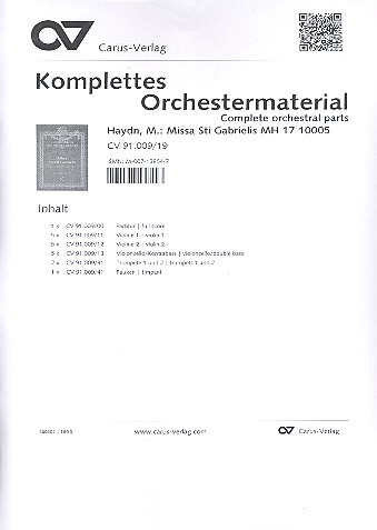 Missa Sancti Gabrielis MH17  für Soli, gem Chor und Orchester  Partitur und Stimmensatz (Streicher 5-5-0-5)