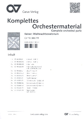 Weihnachtsoratorium&nbsp;&nbsp;für Soli, gem Chor und Orchester&nbsp;&nbsp;Stimmensatz (Streicher 4-4-3-4)
