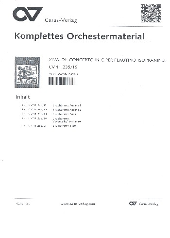 Concerto D-Dur&nbsp;&nbsp;für Flautino und Streicher&nbsp;&nbsp;Stimmensatz (Flöte und Streicher 3-3-2-3)