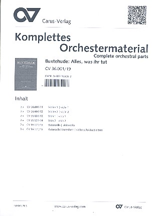 Alles, was ihr tut mit Worten oder mit Werken BuxWV4&nbsp;&nbsp;für Soli, gem Chor und Streicher&nbsp;&nbsp;Stimmensatz (3-3-2-2-2-3)