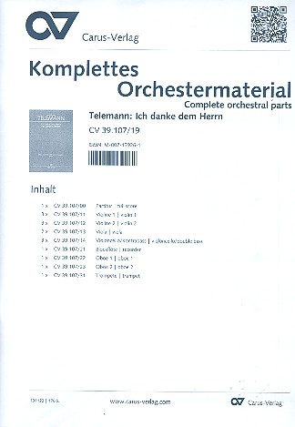 Ich danke dem Herrn vom ganzen Herzen&nbsp;&nbsp;für Soli, gem Chor und Orchester&nbsp;&nbsp;Partitur und Stimmensatz (Streicher 3-3-2-3)