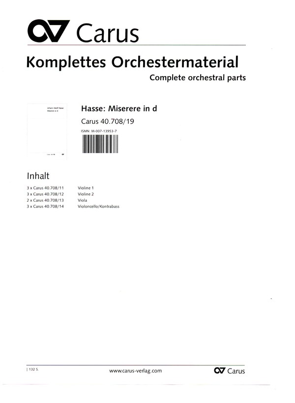Miserere in d&nbsp;&nbsp;für Soli, Frauenchor und Streicher&nbsp;&nbsp;Stimmensatz (Streicher 3-3-2-3)