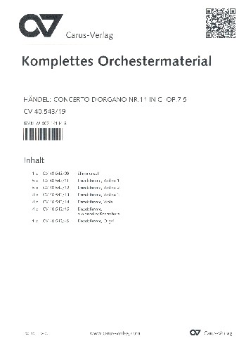 Konzert g-Moll Nr.11 op.7,5&nbsp;&nbsp;für Orgel und Orchester&nbsp;&nbsp;Stimmensatz (Streicher 5-5-4--4-4)