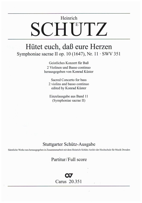 Hütet euch, dass eure Herzen&nbsp;&nbsp;für Bass, 2 Violinen und Bc&nbsp;&nbsp;Partitur