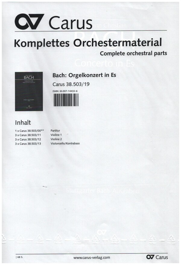 Concerto Es-Dur op.14 Nr.6/1  für 2 Violinen, Bc und Orgel  Stimmenset