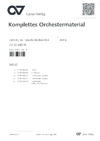 Salve Regina in A MH6  für gem Chor und Instrumente  Partitur und Instrumentalstimmen (Streicher 5-5-0-5)