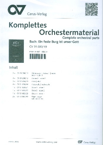 Ein feste Burg ist unser Gott&nbsp;&nbsp;Kantate Nr.80 BWV80&nbsp;&nbsp;Stimmensatz (Streicher 4-4-3-4)