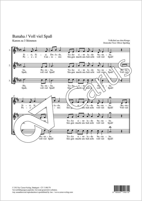 Banaha (Voll viel Spass)&nbsp;&nbsp;Kanon a 3&nbsp;&nbsp;Partitur