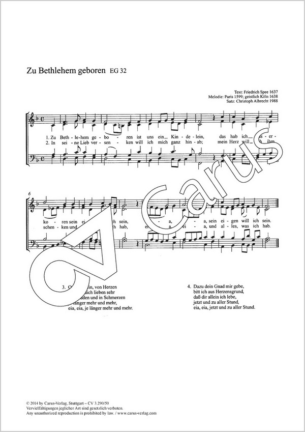 Albrecht, Christoph Zu Bethlehem geboren&nbsp;&nbsp;Coro SATB&nbsp;&nbsp;Partitur