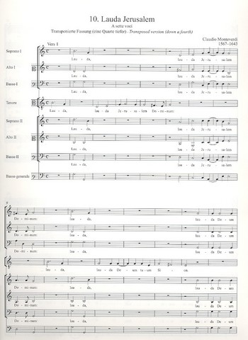 Lauda Jerusalem aus der Marienvesper SV206 (transponierte Fassung)&nbsp;&nbsp;für gem Chor und Bc&nbsp;&nbsp;Partitur