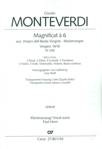 Magnificat SV206  (eine Quart tiefer transponierte Fassung)&nbsp;&nbsp;für Soli, gem Chor und Orchester&nbsp;&nbsp;Klavierauszug