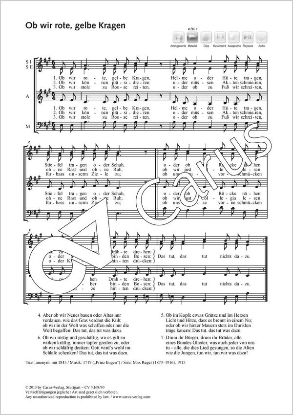 Anonymus Ob wir rote, gelbe Kragen&nbsp;&nbsp;Coro SSAM&nbsp;&nbsp;Partitur