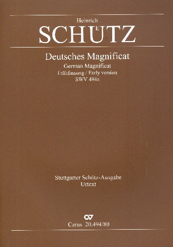 Deutsches Magnificat SWV494a (vollständig erhaltene Frühfassung)&nbsp;&nbsp;für 8 Stimmen (Doppelchor) und Bc&nbsp;&nbsp;Partitur (dt)