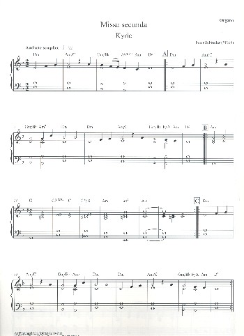 Missa secunda&nbsp;&nbsp;für gem Chor und Instrumente&nbsp;&nbsp;Orgel