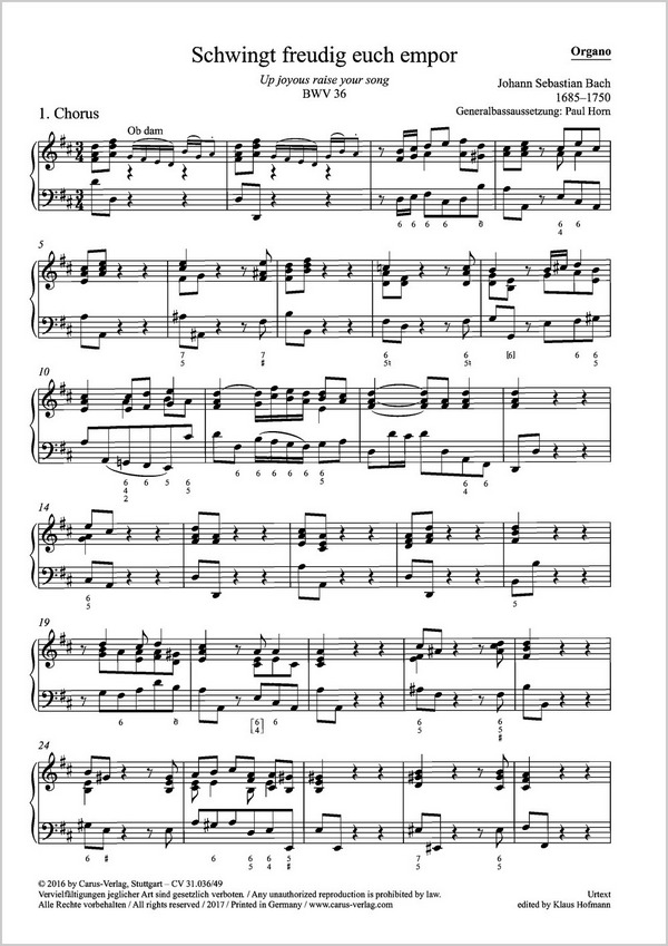 Schwingt freudig euch empor&nbsp;&nbsp;Kantate Nr.36 BWV36&nbsp;&nbsp;Orgel
