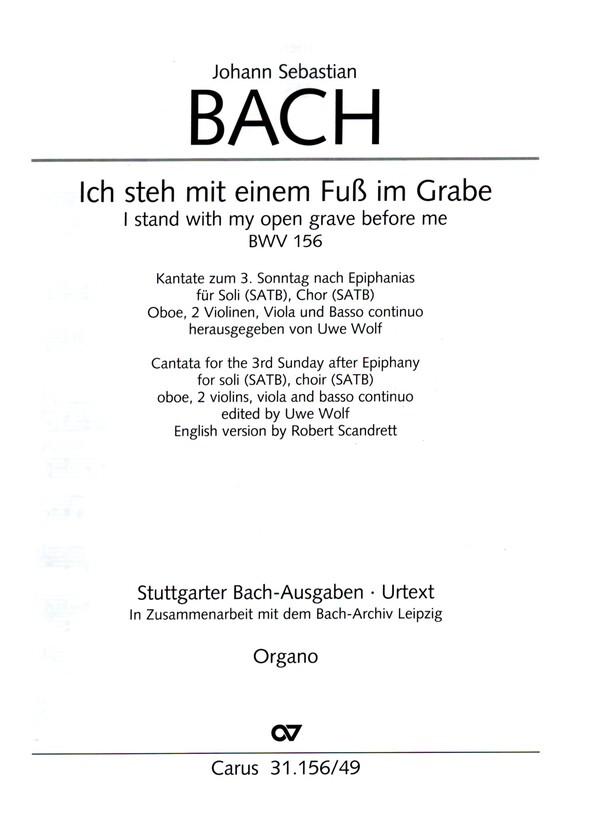 Ich steh mit einem Fuss im Grabe&nbsp;&nbsp;kantate Nr.156 BWV156&nbsp;&nbsp;Orgel