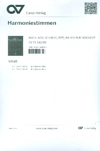 Ach ich sehe itzt da ich zur Hochzeit gehe&nbsp;&nbsp;Kantate Nr.162 BWV162&nbsp;&nbsp;Stimmenset