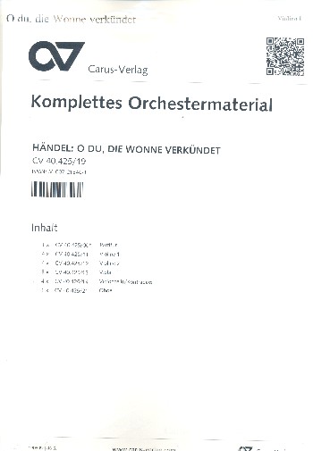 O du die Wonne verkündet in Zion&nbsp;&nbsp;für gem Chor und Orchester&nbsp;&nbsp;Partitur und Instrumentalstimmen (Streicher 4-4-3-4)